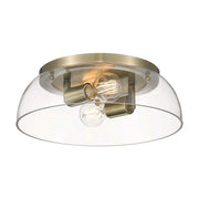 Golden Lighting Duncan 14in 2-Light Flush Mount | Farmhouse Aged Brass and Clear Glass | Hallway & Bathroom | 14 x 14 x 4.25 in | Model 3602-14 AB-CLR