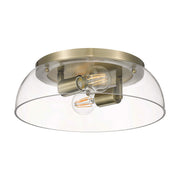 Golden Lighting Duncan 14in 2-Light Flush Mount | Farmhouse Aged Brass and Clear Glass | Hallway & Bathroom | 14 x 14 x 4.25 in | Model 3602-14 AB-CLR