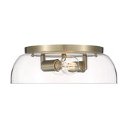 Golden Lighting Duncan 14in 2-Light Flush Mount | Farmhouse Aged Brass and Clear Glass | Hallway & Bathroom | 14 x 14 x 4.25 in | Model 3602-14 AB-CLR