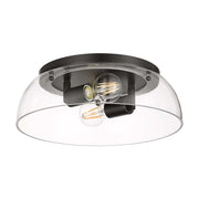 Golden Lighting Duncan 14in 2-Light Flush Mount | Country Farmhouse Matte Black and Clear Glass | Hallway & Bathroom | Model 3602-14 BLK-CLR