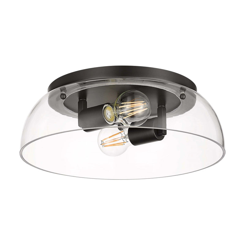 Golden Lighting Duncan 14in 2-Light Flush Mount | Country Farmhouse Matte Black and Clear Glass | Hallway & Bathroom | Model 3602-14 BLK-CLR