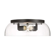 Golden Lighting Duncan 14in 2-Light Flush Mount | Country Farmhouse Matte Black and Clear Glass | Hallway & Bathroom | Model 3602-14 BLK-CLR