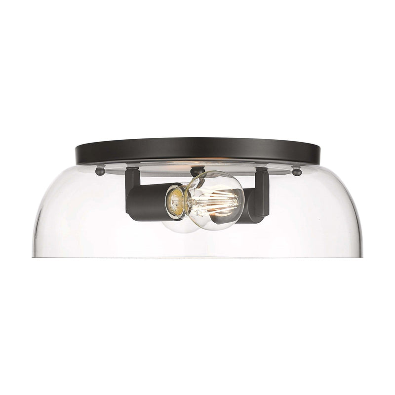 Golden Lighting Duncan 14in 2-Light Flush Mount | Country Farmhouse Matte Black and Clear Glass | Hallway & Bathroom | Model 3602-14 BLK-CLR
