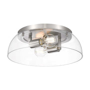 Golden Lighting Duncan 14in 2-Light Flush Mount | Country Farmhouse Pewter and Clear Glass | Hallway & Bathroom | Model 3602-14 PW-CLR