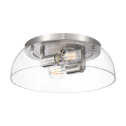 Golden Lighting Duncan 14in 2-Light Flush Mount | Country Farmhouse Pewter and Clear Glass | Hallway & Bathroom | Model 3602-14 PW-CLR