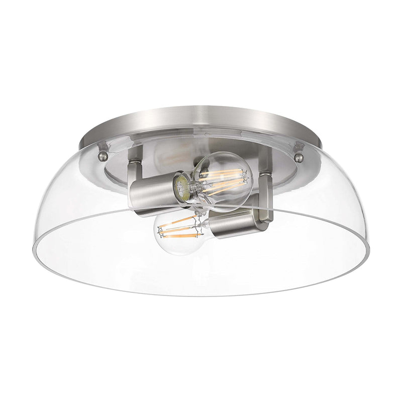 Golden Lighting Duncan 14in 2-Light Flush Mount | Country Farmhouse Pewter and Clear Glass | Hallway & Bathroom | Model 3602-14 PW-CLR