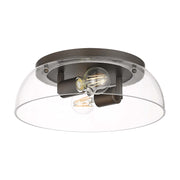 Golden Lighting Duncan 14in 2-Light Flush Mount | Farmhouse Rubbed Bronze and Clear Glass | Hallway & Bathroom | Model 3602-14 RBZ-CLR