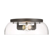 Golden Lighting Duncan 14in 2-Light Flush Mount | Farmhouse Rubbed Bronze and Clear Glass | Hallway & Bathroom | Model 3602-14 RBZ-CLR