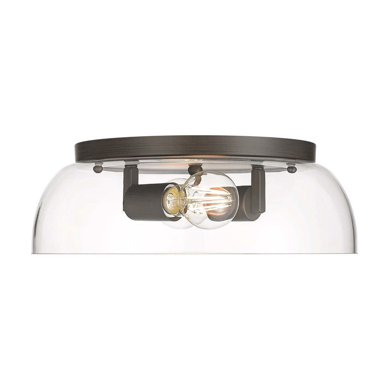 Golden Lighting Duncan 14in 2-Light Flush Mount | Farmhouse Rubbed Bronze and Clear Glass | Hallway & Bathroom | Model 3602-14 RBZ-CLR