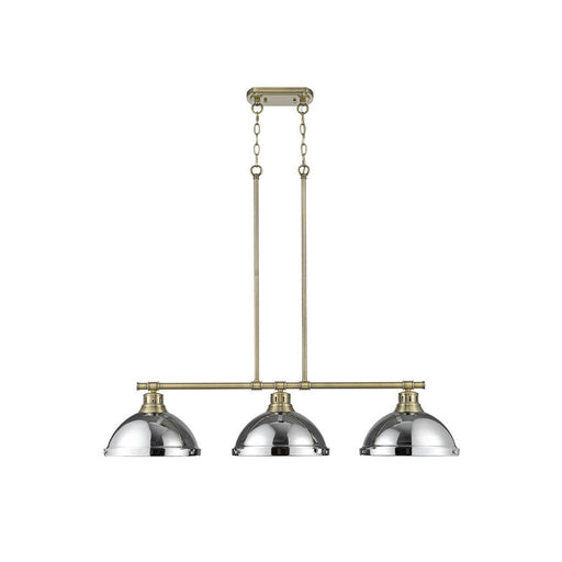 Golden Lighting Duncan 3-Light Linear Pendant, Aged Brass/Chrome - 3602-3LPAB-CH