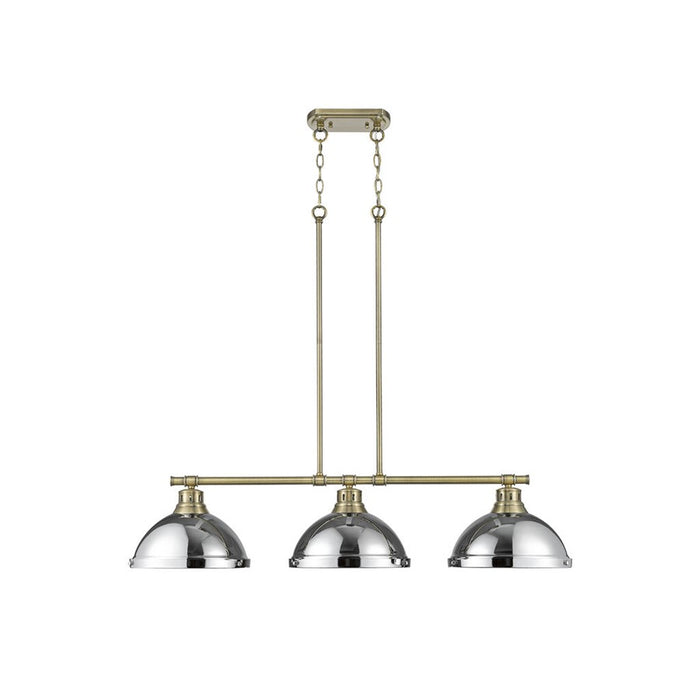 Golden Lighting Duncan 3-Light Linear Pendant, Aged Brass/Chrome - 3602-3LPAB-CH