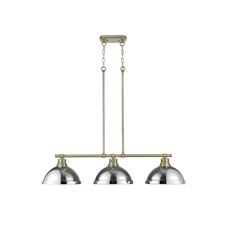 Golden Lighting Duncan 3-Light Linear Pendant, Aged Brass/Chrome - 3602-3LPAB-CH