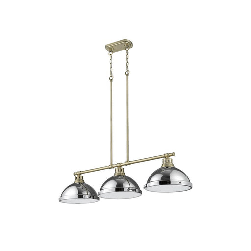 Golden Lighting Duncan 3-Light Linear Pendant, Aged Brass/Chrome