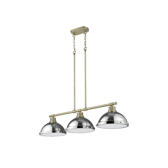 Golden Lighting Duncan 3-Light Linear Pendant, Aged Brass/Chrome