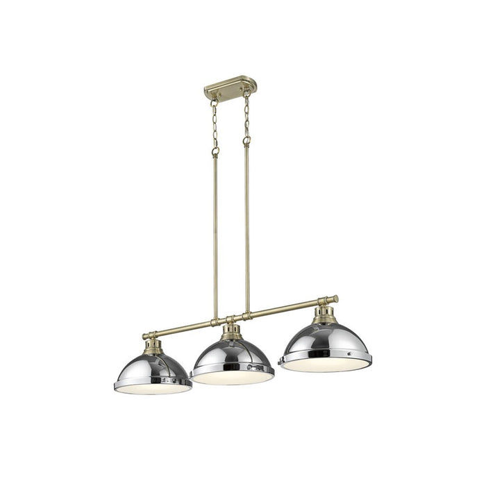 Golden Lighting Duncan 3-Light Linear Pendant, Aged Brass/Chrome