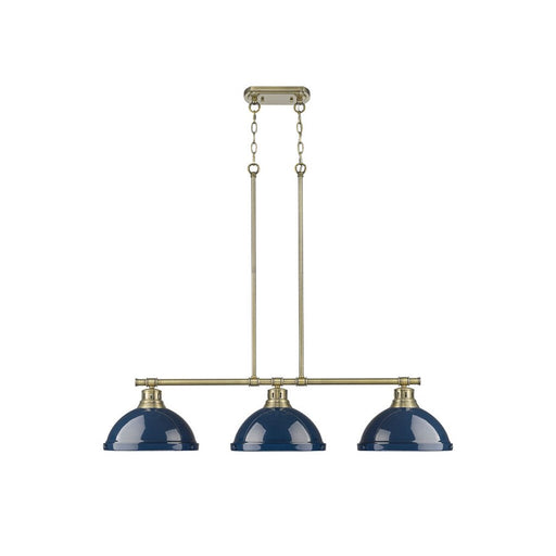 Golden Duncan 3-Light Linear Pendant, Aged Brass/Navy Blue - 3602-3LPAB-NVY