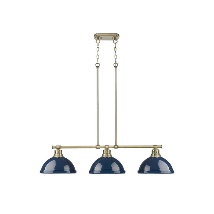 Golden Duncan 3-Light Linear Pendant, Aged Brass/Navy Blue - 3602-3LPAB-NVY