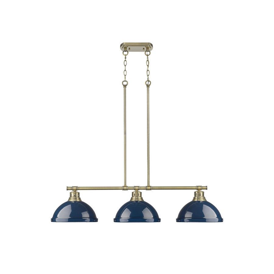 Golden Duncan 3-Light Linear Pendant, Aged Brass/Navy Blue - 3602-3LPAB-NVY