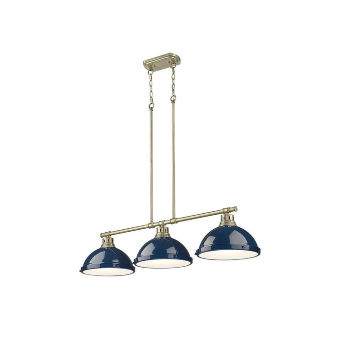 Golden Duncan 3-Light Linear Pendant, Aged Brass/Navy Blue