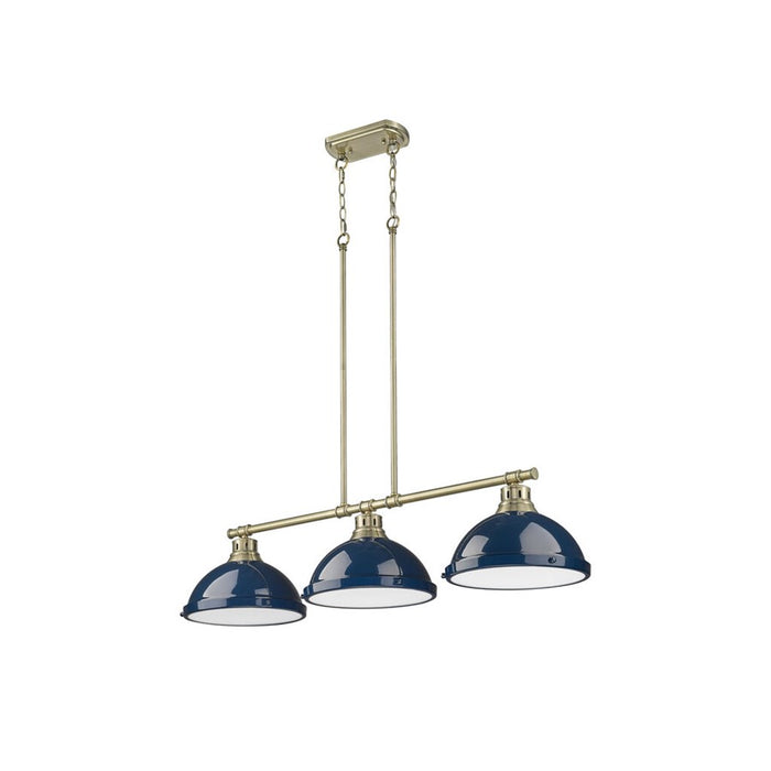 Golden Duncan 3-Light Linear Pendant, Aged Brass/Navy Blue
