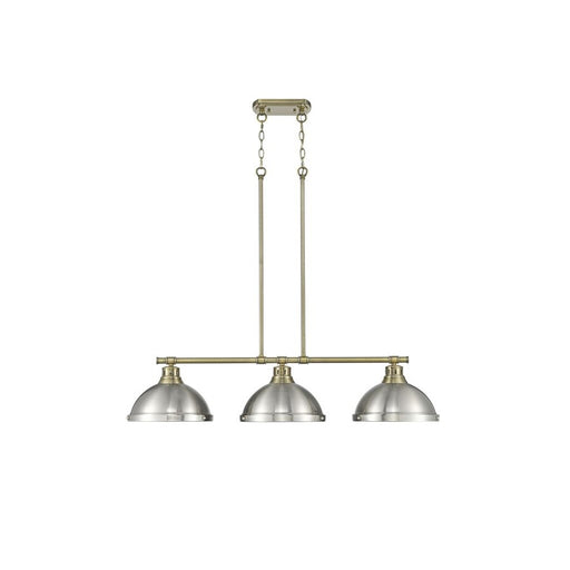 Golden Lighting Duncan 3-Light Linear Pendant, Aged Brass/Pewter - 3602-3LPAB-PW