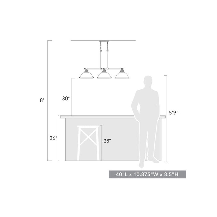 Golden Lighting Duncan 3-Light Linear Pendant, Aged Brass/Pewter