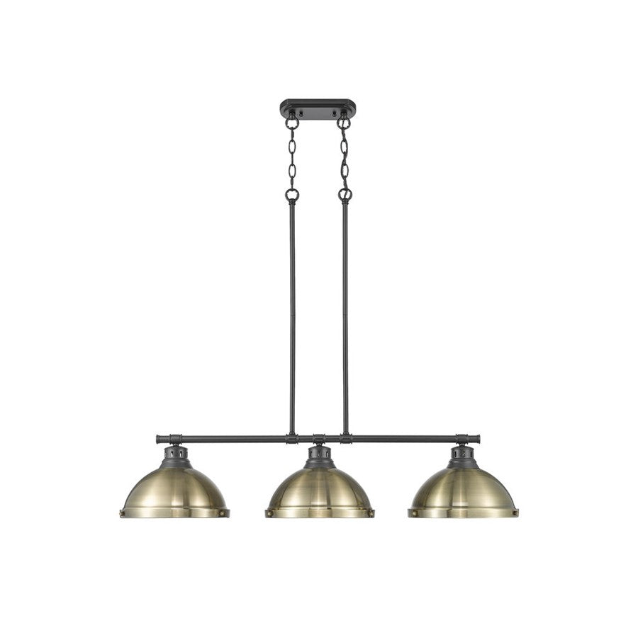 Golden Duncan 3-Light Linear Pendant, Matte Black/Aged Brass - 3602-3LPBLK-AB