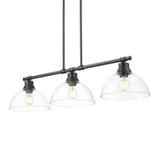 Golden Lighting Duncan 40in 3-Light Island Light | Farmhouse Matte Black and Clear Glass | Kitchen Island & Dining Room | Model 3602-3LP BLK-CLR