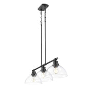 Golden Lighting Duncan 40in 3-Light Island Light | Farmhouse Matte Black and Clear Glass | Kitchen Island & Dining Room | Model 3602-3LP BLK-CLR