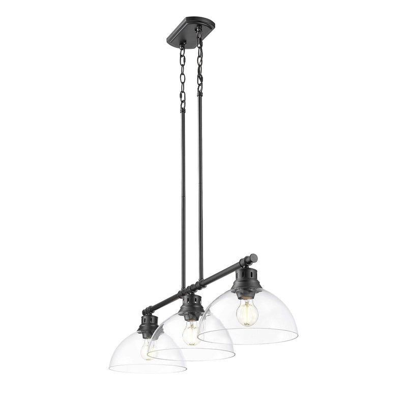 Golden Lighting Duncan 40in 3-Light Island Light | Farmhouse Matte Black and Clear Glass | Kitchen Island & Dining Room | Model 3602-3LP BLK-CLR