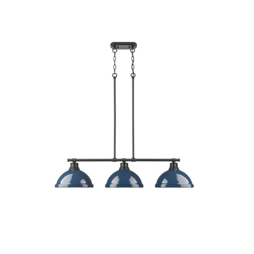 Golden Duncan 3-Light Linear Pendant, Matte Black/Navy Blue - 3602-3LPBLK-NVY