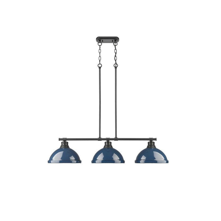 Golden Duncan 3-Light Linear Pendant, Matte Black/Navy Blue - 3602-3LPBLK-NVY