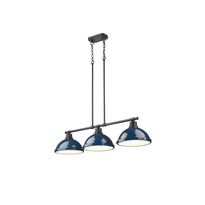 Golden Duncan 3-Light Linear Pendant, Matte Black/Navy Blue