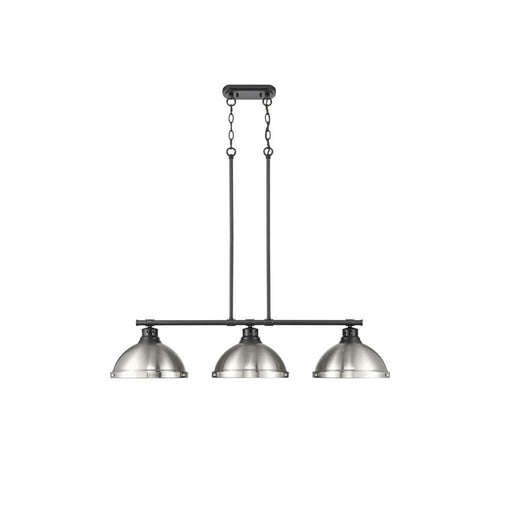 Golden Duncan 3-Light Linear Pendant, Matte Black/Pewter - 3602-3LPBLK-PW