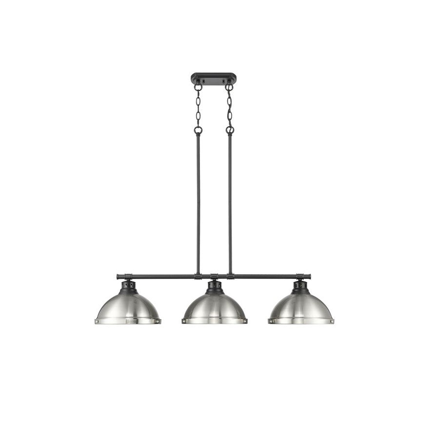 Golden Duncan 3-Light Linear Pendant, Matte Black/Pewter - 3602-3LPBLK-PW