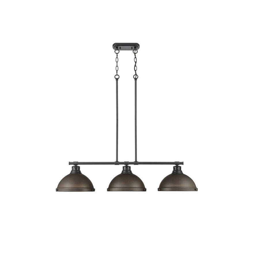 Golden Duncan 3-Lt Linear Pendant, Matte Black/Rubbed Bronze - 3602-3LPBLK-RBZ