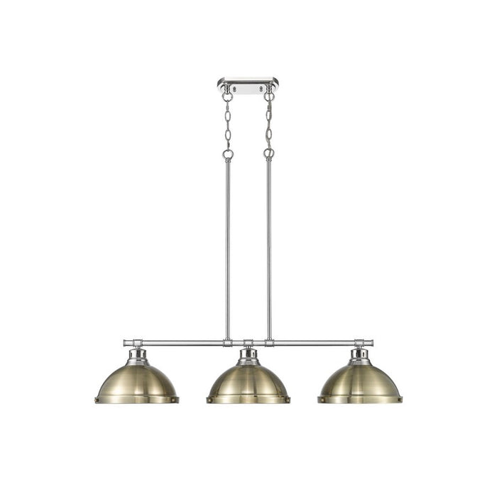 Golden Lighting Duncan 3-Light Linear Pendant, Chrome/Aged Brass - 3602-3LPCH-AB