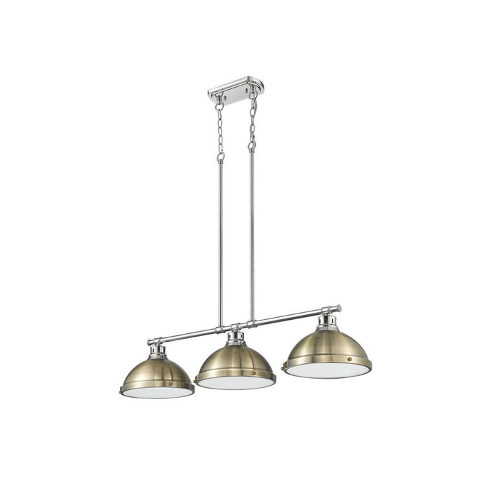 Golden Lighting Duncan 3-Light Linear Pendant, Chrome/Aged Brass