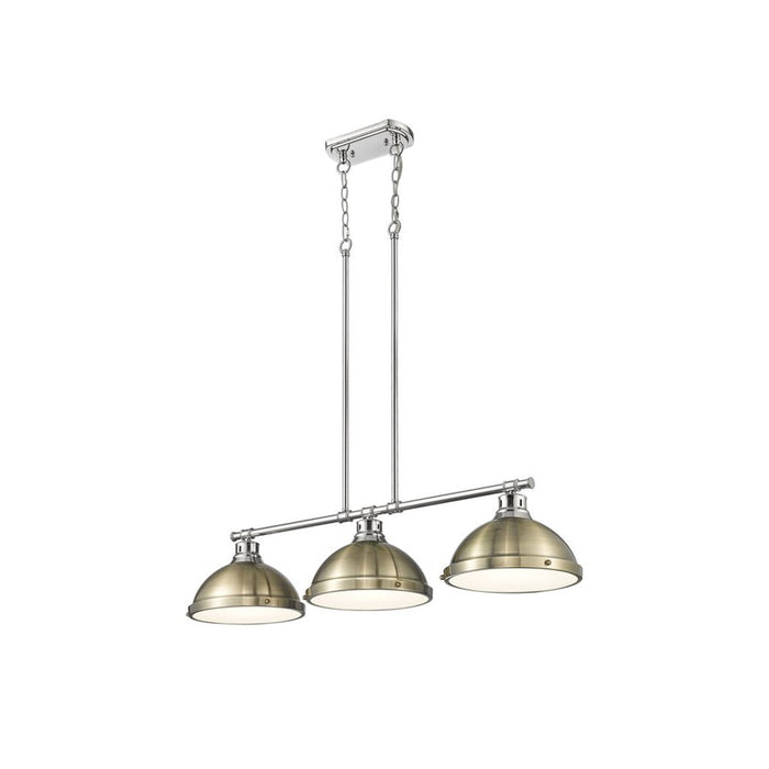 Golden Lighting Duncan 3-Light Linear Pendant, Chrome/Aged Brass