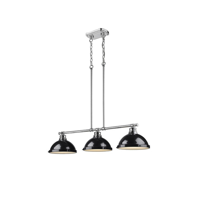 Golden Lighting Duncan 3-Light Linear Pendant, Chrome/Black