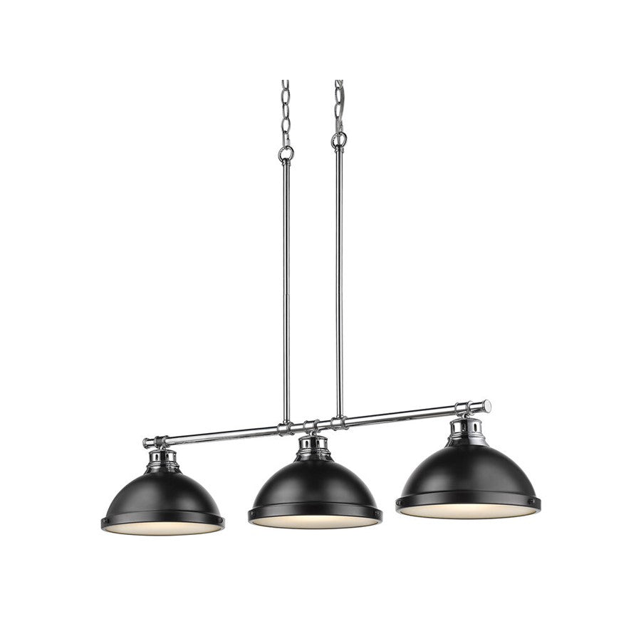 Golden Duncan 3-Light Linear Pendant, Chrome/Matte Black - 3602-3LPCH-BLK