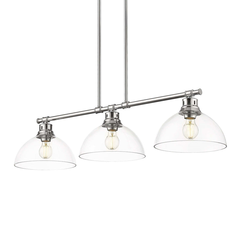 Golden Lighting Duncan 40in 3-Light Island Light | Farmhouse Chrome and Clear Glass | Kitchen Island & Dining Room | Model 3602-3LP CH-CLR