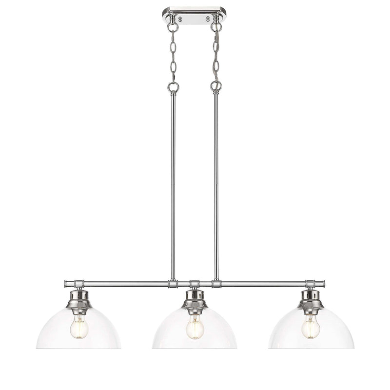 Golden Lighting Duncan 40in 3-Light Island Light | Farmhouse Chrome and Clear Glass | Kitchen Island & Dining Room | Model 3602-3LP CH-CLR