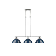 Golden Lighting Duncan 3-Light Linear Pendant, Chrome/Navy Blue - 3602-3LPCH-NVY