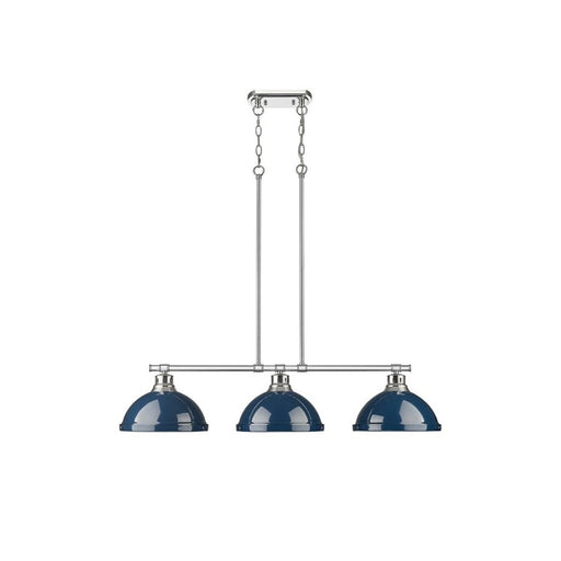 Golden Lighting Duncan 3-Light Linear Pendant, Chrome/Navy Blue - 3602-3LPCH-NVY
