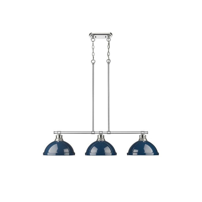 Golden Lighting Duncan 3-Light Linear Pendant, Chrome/Navy Blue - 3602-3LPCH-NVY
