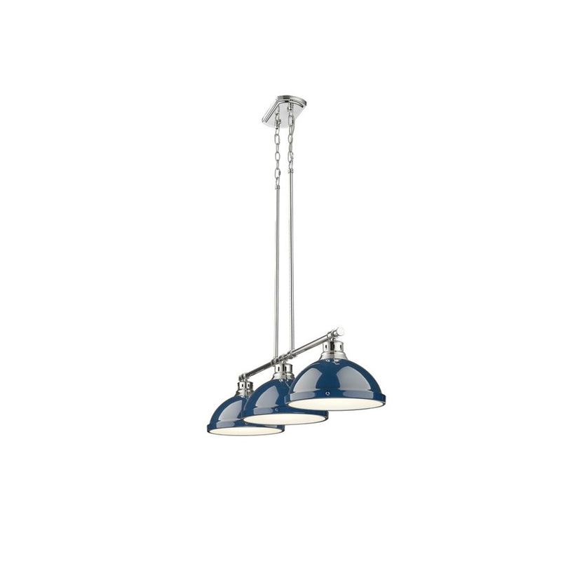 Golden Lighting Duncan 3-Light Linear Pendant, Chrome/Navy Blue