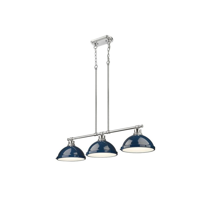 Golden Lighting Duncan 3-Light Linear Pendant, Chrome/Navy Blue