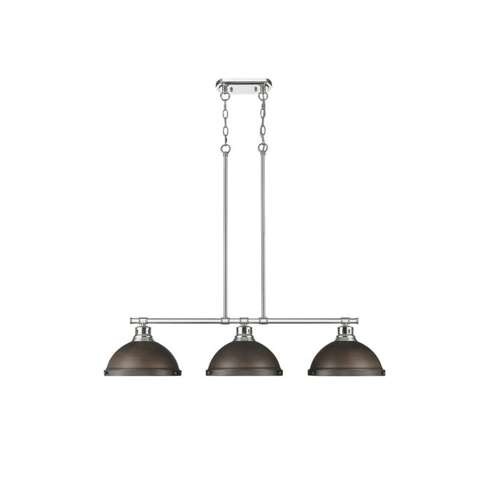 Golden Duncan 3-Light Linear Pendant, Chrome/Rubbed Bronze - 3602-3LPCH-RBZ
