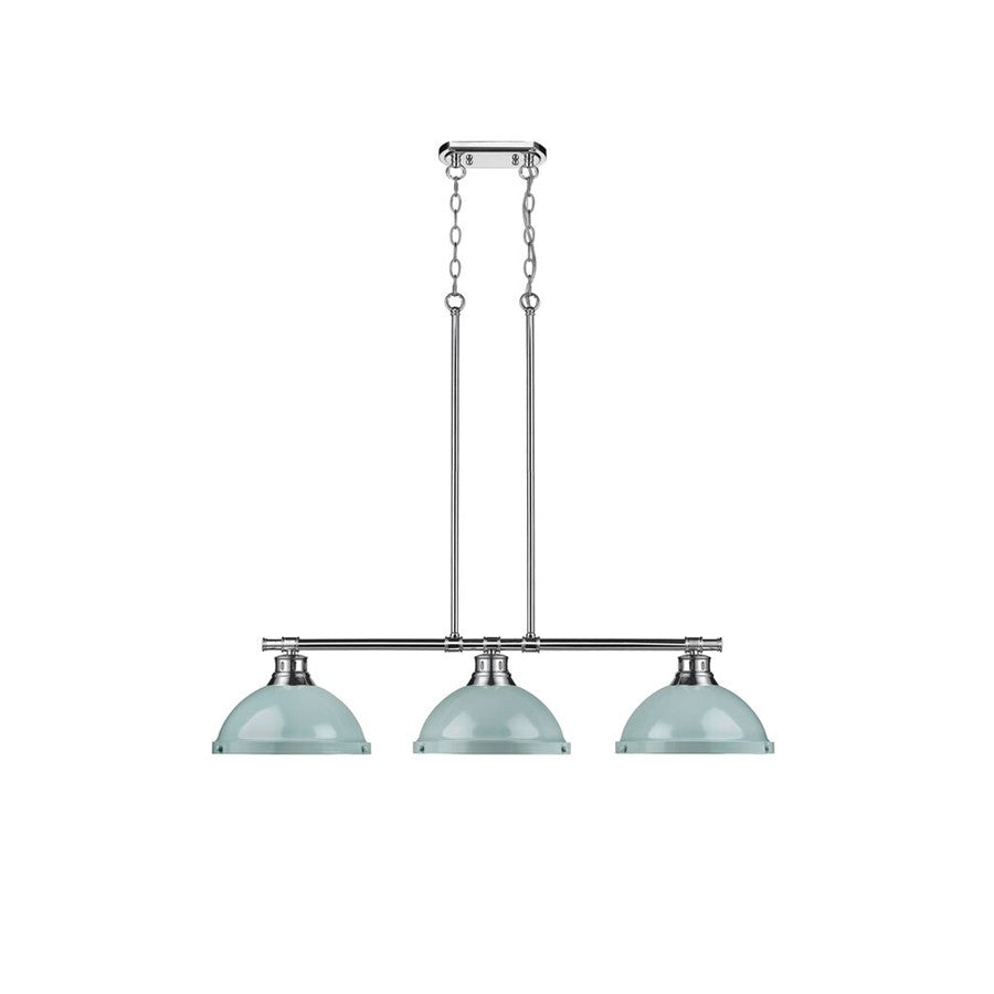 Golden Lighting Duncan 3-Light Linear Pendant, Chrome/Seafoam - 3602-3LPCH-SF